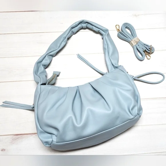 Pleated Light Blue Shoulder Bag - New Without Tags - Picture 1 of 5